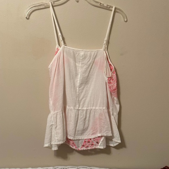 🍒 En Creme Tank Top With Cutouts White Pink Size Medium - Picture 3 of 4